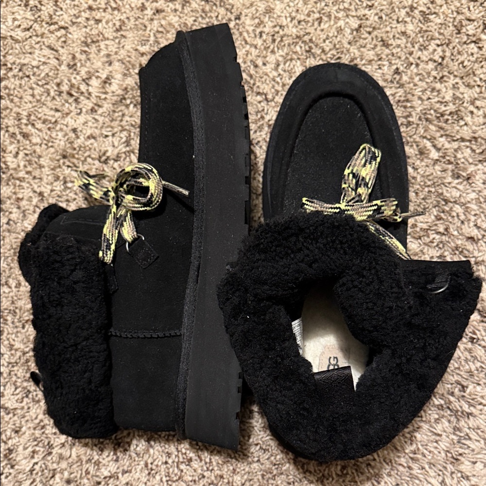 UGG FUNKARRA Black and Cream Shearling Boots
